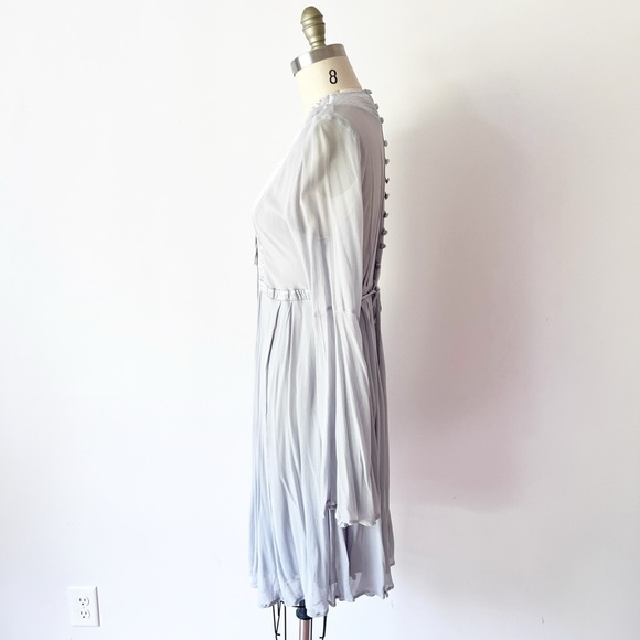 Anthropologie GHOST London Bell Sleeve Light Blue Gray Dress Button Back - Picture 6 of 9